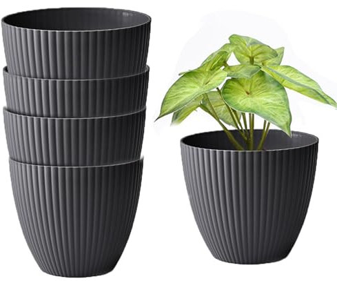 Aeetial 15cm Plant Pots Indoor Plant Planters - 5Pack Thick Sturdy Plastic Pots Indoor/Outdoor Plant Flower Pots with No Drainage Holesy Container (Black 5Pack)