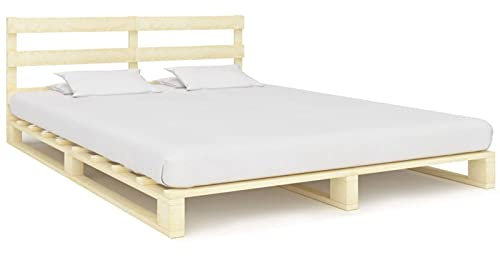 Palettenbett, Massivholz Kiefer 200×200 cm natur mit Kopfteil und Lattenrost für Schlafzimmer