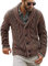 Runcati Mens Cardigan Chunky Knitted Jacket Long Sleeve Cable Knit Cardigan Casual Shawl Collar Buttoned Knitwear Overcoat Winter Outerwear, Brown, M