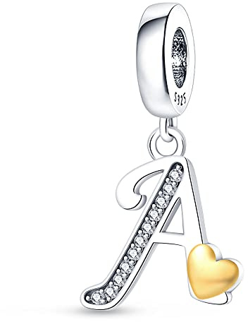 LIGHTDOG 925 Sterling Silber Charms A-Z Alphabet Perlen für Europa & Pandora Armbänder 26 Alphabet Zirkonia Charmes Buchstaben