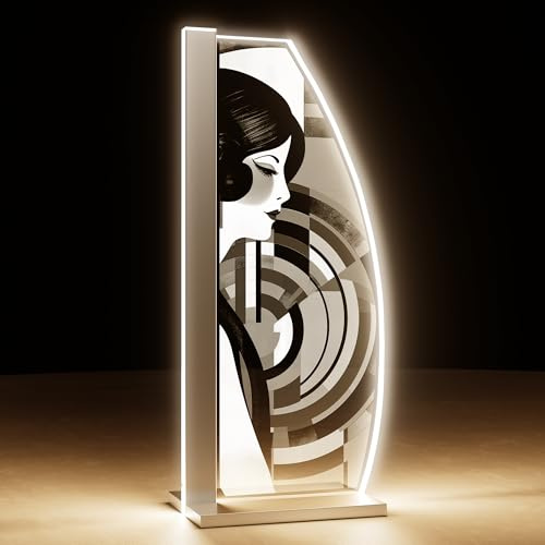 Luverre Tischlampe | LED-Leuchte | Glas-Leuchte mit Gravur für Nachttisch, Kommode, Wohnzimmer | Kunst, Bauhaus, Retro, Geometrie (Iconic, Segel | silber)