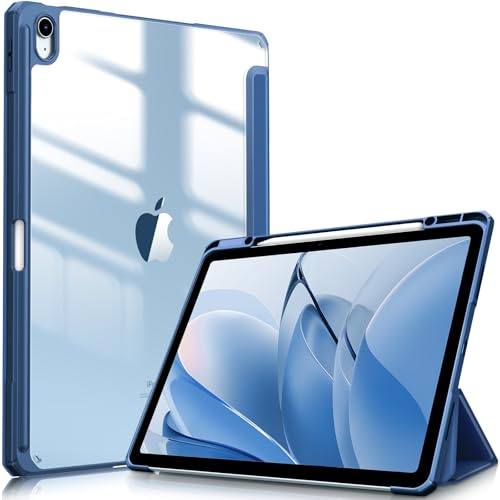 Fintie Funda para iPad Air 13 Pulgadas 2026 (M4) / 2025 (M3) / 2024 (M2) | Carcasa con Soporte para lápiz, Resistente a los Golpes con Cubierta Trasera rígida Transparente, Azul Marino