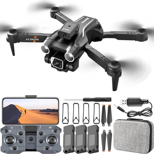 K9 Drohne mit Kamera 1080P, WiFi Live Übertragung FPV Drohne für Kinder Anfänger RC Quadrocopter mit 3 Batterien 360° Hindernisvermeidung One Key Start/Landen Höhenhaltung Headless Modus 3D Flips