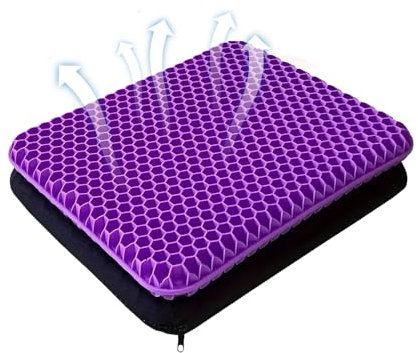 Soft Sitter, Gel Seat Cushion - Honeycomb Thick Gel Cushion with Cover, Cooling Gel Chair Cushions, Gel Cushion for Office Chair Wheelchair Car, Used for Sitting Pressure Sore (Purple, 45x45cm)