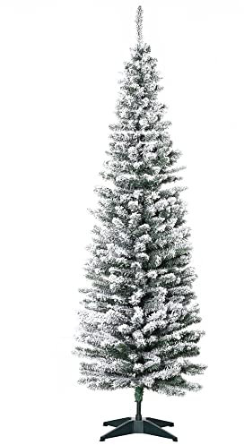 HOMCOM Künstlicher Weihnachtsbaum, 180 cm mit Kunstschnee, mit 390 Astspitzen abnehmbar Standfuß, für Weihnachtsfest, Indoor, grün