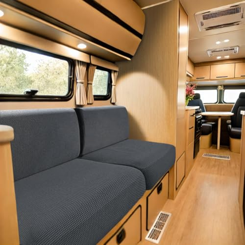 SYLC Bezüge Für Wohnwagenpolster Jacquard, rutschfeste Wohnmobil Sitzbezüge Mit 2 Cord, Sofa Sitzkissenbezug Für Schonbezug Wohnwagen Polster (Dark Grey,Breite 95-115 cm, Tiefe 45-65 cm)