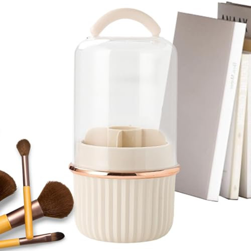 Veeteah Soporte para brochas de maquillaje cubierto, recipiente para brochas de maquillaje con tapa, organizador de brochas de maquillaje giratorio de 360 unidades, tubo de soporte de cepillo de alta