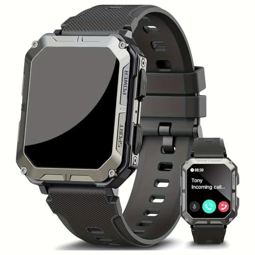 cosescos Herren Smart Watch Smart Watch 4.6 cm mit Anruf Wasserdicht Outdoor Triple Defense Sport Herzfrequenz Blutsauerstoff Erkennung Fitness Tracker Armbanduhr (1pcs Schwarz)