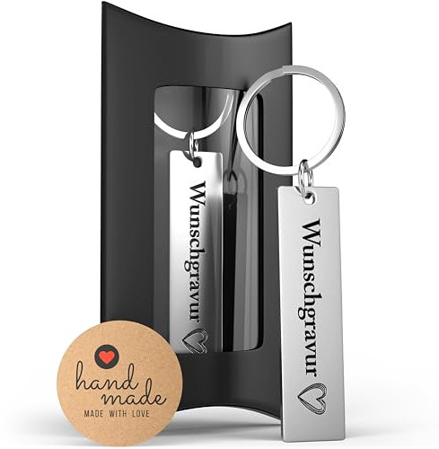 GLETSCHERSTEIN Schlüsselanhänger personalisiert mit Gravur - Personalisierter Schlüsselanhänger mit Wunschtext, Symbolen & Geschenk-Verpackung - Geschenk zu Weihnachten, Auto, Geburtstag