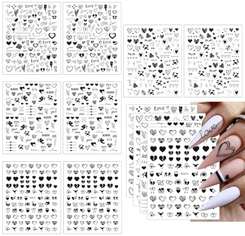 8 Blatt Nagelsticker,Nagel Sticker,Valentinstag Nagelaufkleber,Nagel Stickers,Aufkleber Näcel,Nail Art Sticker Dekoration Nageldesign Zubehör,Design Nageldekoration Für Frauen Mädchen
