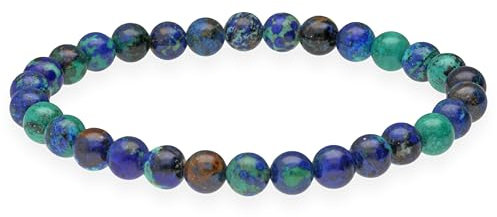 Lebensquelle Plus Kugelarmband | Perlen Armband 6 mm | Hochwertiges Edelsteinarmband | Natur Stein Edelsteinarmband dehnbar (Azurit-Malachit)