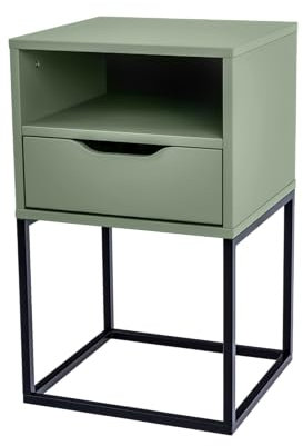 POSNORD Nachttisch Rechteckig MDF, Metallgestell, Olivgrün Mit Schublade, Lackiert, Einfach Montage, 38x36x63cm