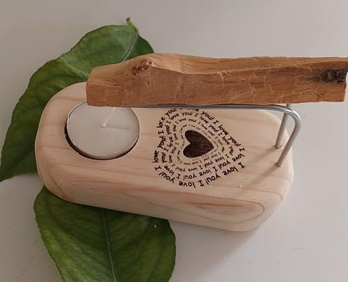 Soporte de Palo Santo con Vela, Diseño de Corazón Grabado, Quemador de Madera Artesanal