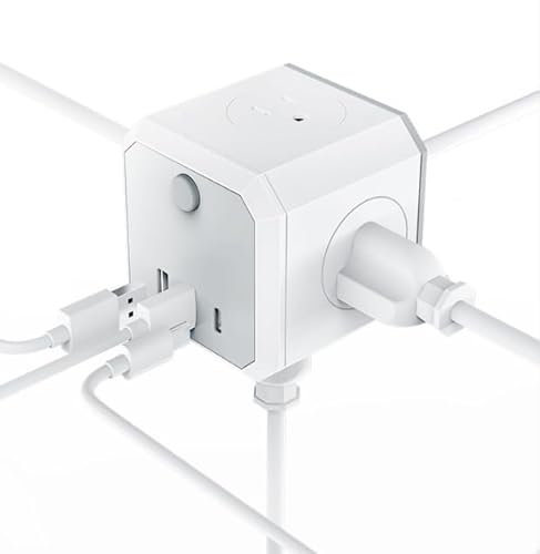 Mehrfachsteckdose ohne Kabel, 7 in 1 Steckdosenwürfel, 4 Fach Cube Mehrfachstecker mit Schalter, 16A 4000W MAX Steckdosenadapter, Steckdosenwürfel mit 2 USB-A & 1 USB-C für Büro Hause Reisen