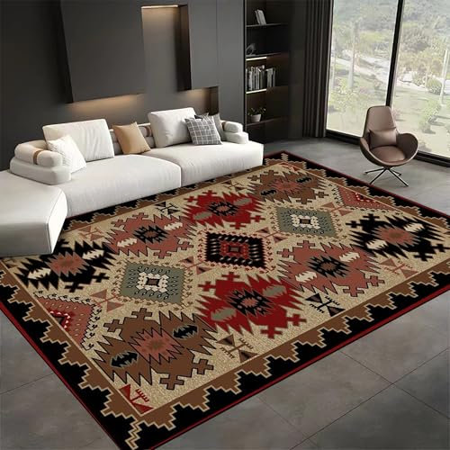 Southwestern Area Teppich, 120 x 180 cm, traditionelles Indianer-Design, niedriger Flor, fusselfrei, lichtbeständig, waschbar, Teppich für Wohnzimmer, Schlafzimmer, Küche