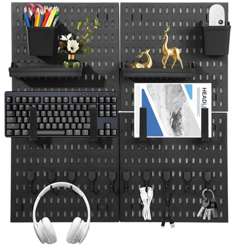 Bosreroy Juego de 4 organizadores de pared con 4 bandejas y 14 ganchos, ideal para el hogar, la oficina o la sala de juegos