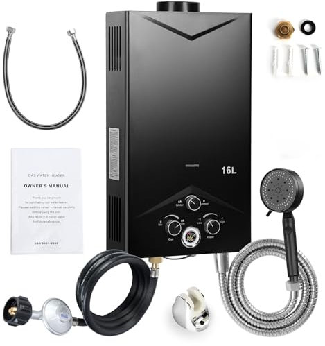kurriuwu Chauffage d'eau à eau sans réservoir 16L, gaz propane, 4,21 gpm de chauffeurs chaude portable, chauffage propane instantané en extérieur intérieur avec affichage numérique et protectio