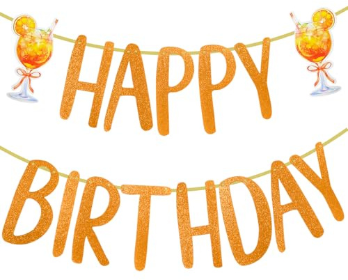 ALLY-MAGIC Aperol Deko, Girlande Geburtstag, Happy Birthday Banner, Glitzer Orange Geburtstagsdeko für Wand Fenster Garten E21-JBSRLQ