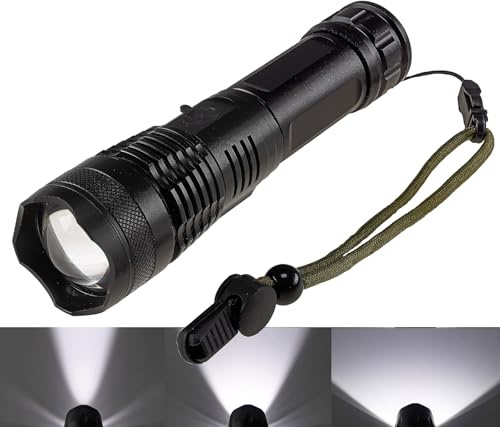 ChiliTec Akku Taschenlampe 20W LED Highpower 1600Lm Schwarz | IP44 Wetterfest, Einstellbare Leuchtmodi, Zoom, USB-C wiederaufladbar