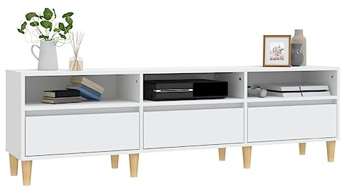 Homvdxl Moderner TV-Ständer für Fernseher bis zu 70 Zoll, 150 cm, TV-Schrank, Media-Entertainment-Center mit 3 Türen und offenem Regal, Wohnzimmer, Schlafzimmer, Konsolentisch (weiß, Holzbein)