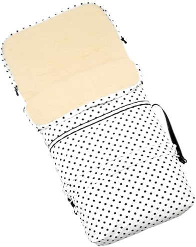 Baby-Joy Fußsack FINN 110 cm aus Lammwolle und Polyester für Kinderwagen und Buggy, 4in1 Thermofußsack, Kaputze, Krabbeldecke, Tasche | Farbe: 54 Weiss-Schwarz Punkte