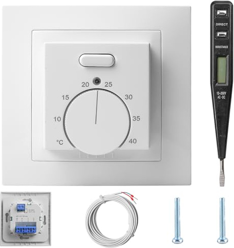 Raumthermostat für Fußbodenheizung 230V – Mechanischer Temperaturregler mit EIN/Aus-Schalter – Unterputz/Aufputz – Analog Steuerung für Heizung & Klimaanlage
