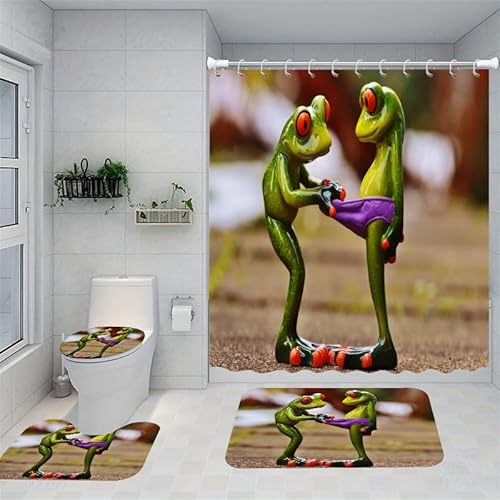 Badgarnitur 3 Teilig Badezimmerteppich Waschbar Badematte rutschfest,Wc Vorleger Mit Ausschnitt Und Badematte, Badvorleger Toilette Teppich 45X75Cm Frosch