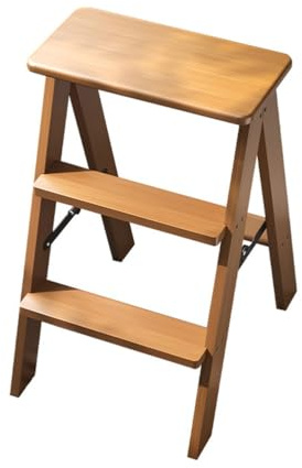 IUYIXWFP Escaleras de Tijera Escaleras Plegables Taburetes Escaleras Bambú Multifunción Cambiar Banco de Zapatos Ahorra Espacio, 3 Pasos, Color Madera