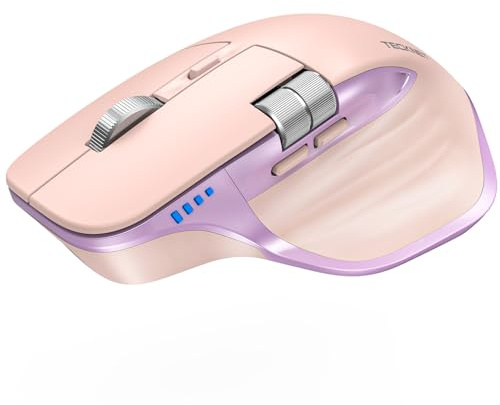 TECKNET Mouse Wireless Bluetooth con Rotella di Scorrimento Orizzontale | Connessione a 3 dispositivi (BT5.3/5.0+2.4G), Ricaricabile, 800-4800DPI, per PC/Tablet/Laptop/Computer/MacOS/Windows, Rosa