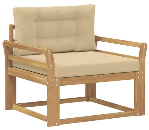 vidaXL Outdoor Mittelsofa Polyester Weiß, Akazienholz Outdoor Mittelsofa, wetterfestes Patiositzmöbel, modernes Möbel für Gartenlounge und Balkon