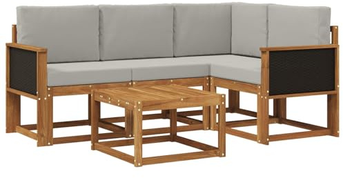 vidaXL Outdoor-Sofagarnitur 5 pcs Natürlich und Hellgrau Polyester, Gartenmöbel, modernes Loungesofa, Eckset für die Terrasse, Robustes Sitzmöbel für drinnen und draußen