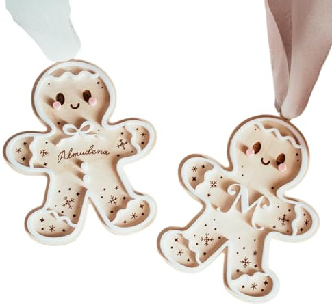 Sensalea - Adorno Galleta de Jengibre Personalizado Navidad – Colgante árbol Navidad con Nombre, decoración navideña Madera Personalizada, Regalo Navidad Original, Adorno Infantil Familiar