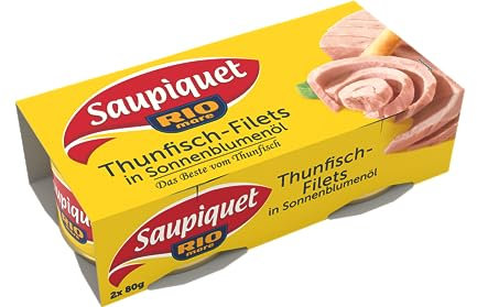 Saupiquet Rio Mare Thunfisch-Filets in Sonnenblumenöl, Thunfisch-Dosen, Perfekt geeignet für ausgefallene Gerichte, 2x80g