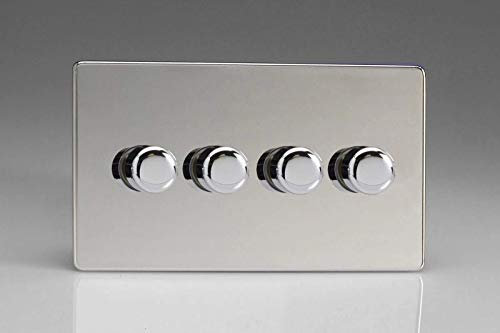Varilight 4-Gang 2-Way V-Pro Push On/Off Rotary LED Dimmer 4 x 0-120W (Twin Plate) Polished Chrome