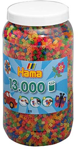 Hama Perlen 211-51 - Bügelperlen Dose mit ca. 13000 Midi Bastelperlen mit Durchmesser 5 mm, in Neon Mix, kreativer Bastelspaß für Groß und Klein