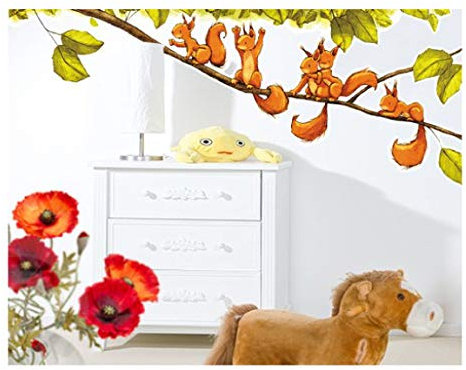 Wandtattoo Aufkleber Kinderzimmer Tiere Einhörnchen jubeln 131 x 50 cm