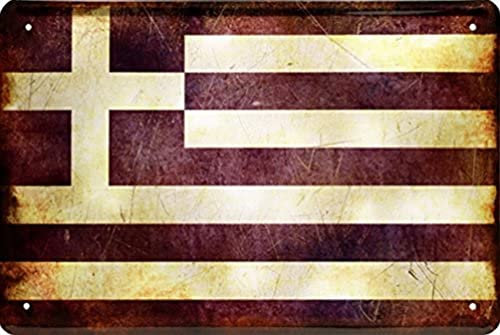 WOGEKA ART Retro Blechschild - National Fahne Flagge Griechenland - witziger Spruch als Geschenk-Idee zum Geburtstag Weihnachten zur Dekoration 20x30 cm Vintage-Design Metall 1434