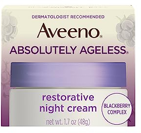 Aveeno Absolutely Ageless Restorative Night Cream Facial Moisturizer with Antioxidant-Rich Blackberry Complex, Vitamin C & E, Hypoallergenic, Non-Greasy & Non-Comedogenic, 1.7 fl. oz