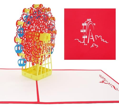 Pop-Up Karte Riesenrad Geburtstagskarte, Einladungskarte & Reisegutschein – Grußkarte mit Miniatur 3D Modell aus Papier als Einladung, Geschenkgutschein zu Kirmes, Jahrmarkt & Kindergeburtstag