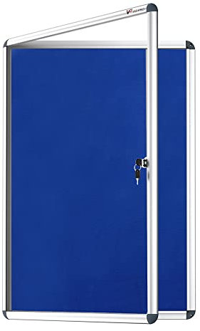 VIZ-PRO Tableau d'affichage verrouillable inviolable Bleu| cadre en aluminium, 90x60cm