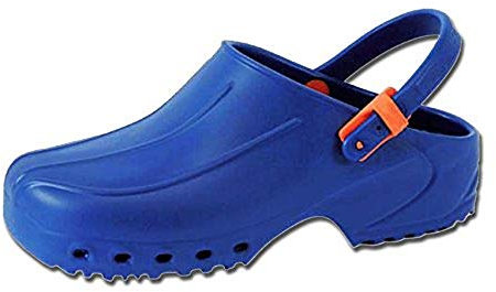 GIMA 26211 Zoccoli Professionali Leggeri con Laccetto, Unisex, Anatomici, Antiscivolo, Antishock, Antistatici, Tomaia Non Forata, Suola Forata, Colore Blu, Misura EU 35, 1 Paio