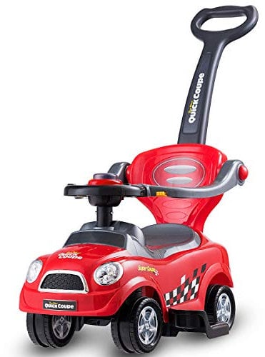 COSTWAY 3 in 1 Ride on Push Car, Baby Push Along Car with Parent Handle Push Bar, Horn Sound, Upgrade Safety Barrier, Storage Compartment, Toddler Slider Walker for Boys Girls