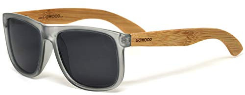 Sonnenbrille Herren und Damen Holz | Premium polarisiert Bambus Holzbügel mit Matt Grau Acetatrahmen | Geschwärzte Holzbrille UV400 Gläser | Damen & Herren Sonnenbrille UV Schutz | (schwarz)