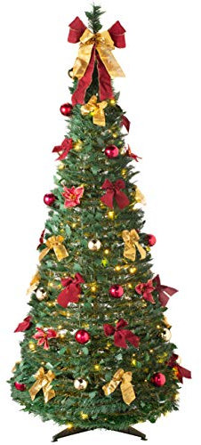 WeRChristmas Pre-Lit Pop Up Decorated Christmas Tree with 150 Static Warm LED Lights, Multi-Colour, 6 feet/1.8m