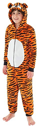 Animal Crazy Onesie Girls Boys Kids Childrens Fleece Onesies Jumpsuit Playsuit One Piece UK Seller - Tiger - 3/4 Years