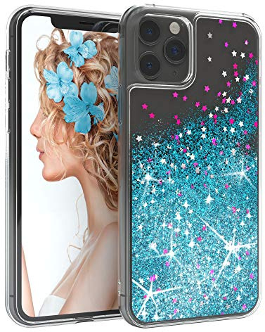 EAZY CASE Hülle kompatibel mit iPhone 11 Pro Schutzhülle mit Flüssig-Glitzer, Handyhülle, Schutzhülle, Back Cover mit Glitter Flüssigkeit, TPU/Silikon, Transparent/Durchsichtig, Blau