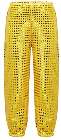 YiZYiF Kinder Jungen Mädchen Hose Glitzer Pailletten Tanzhose Glänzend Hip Hop Hose Jazz Dancewear Karneval Fasching Party Tanzkleidung Gold 122-128
