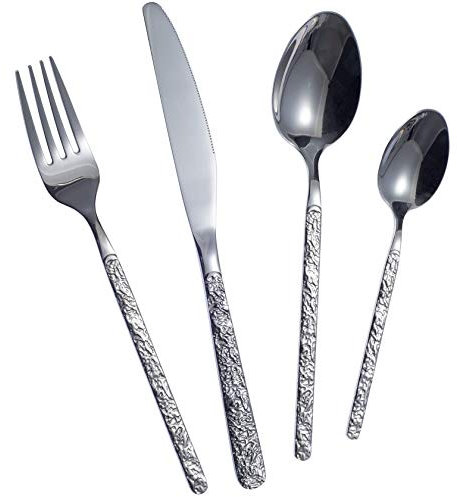 16 Piece Cutlery Set, Stainless Steel Flatware Silverware Set with Knives/Forks/Spoons/TeaSpoons, Service for 4, Mirror Polished,Rustproof,Dishwasher Safe zx-01 (Pattern)
