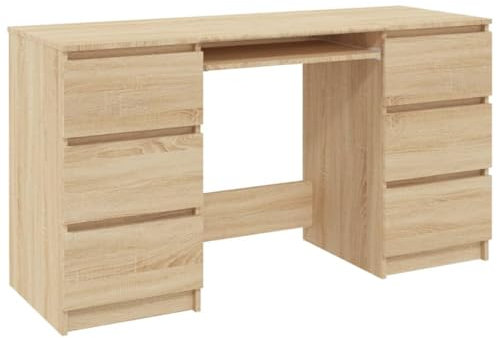 vidaXL Schreibtisch mit 6 Schubladen Computertisch Bürotisch Laptoptisch Büromöbel PC Tisch Arbeitstisch Sonoma-Eiche 140x50x77cm Holzwerkstoff