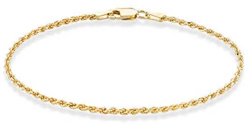 Miabella 18K Gold Over Sterling Silver Italian 2mm, 3mm Diamond-Cut Braided Rope Chain Bracelet for Men Women, Solid 925 Made in Italy, 8.5 inches, 18K gold over sterling silver